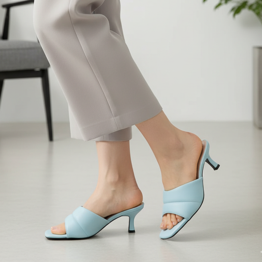 Sky Blue Open Kitten Heel Slippers 448-7