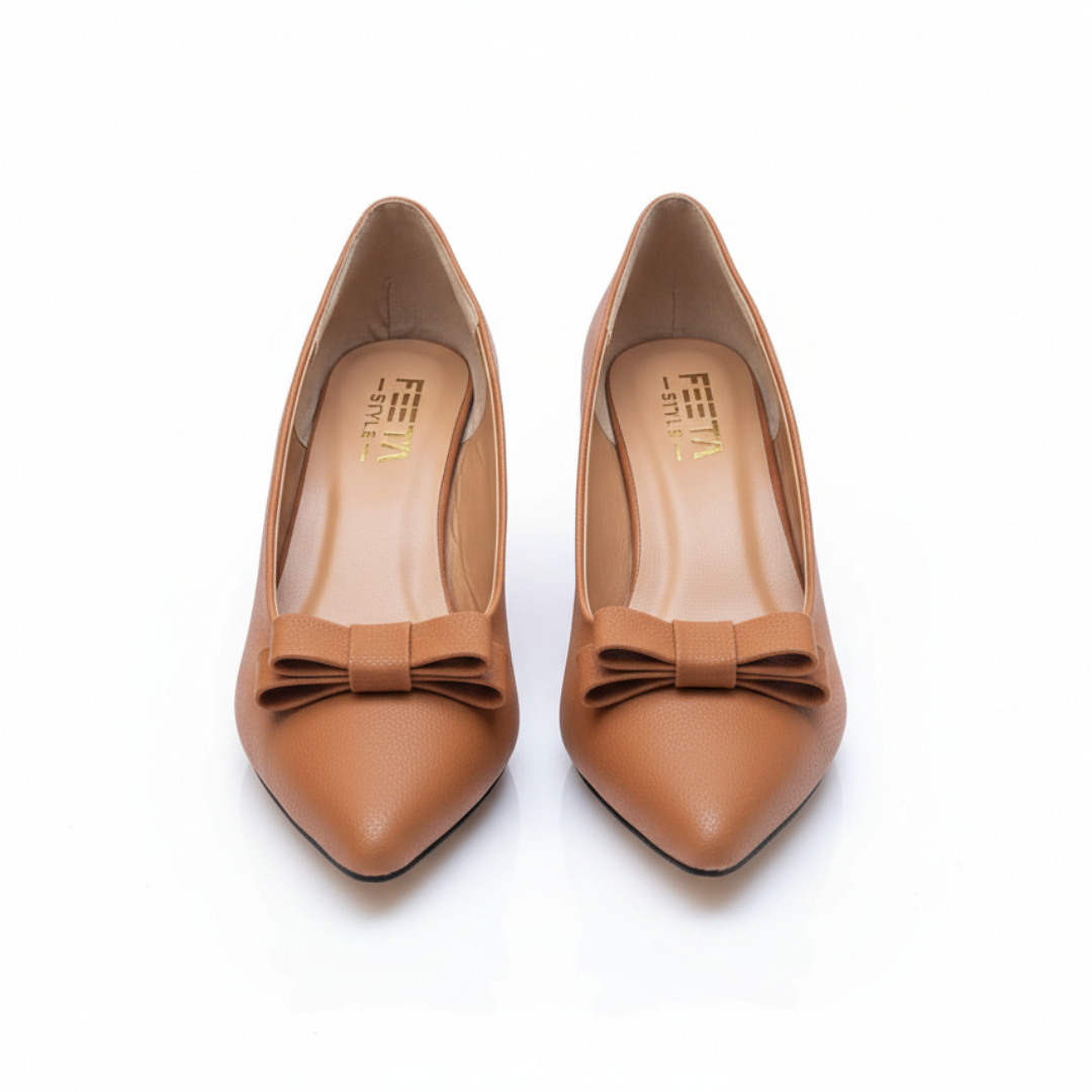 Caramel Tan Bow Court Shoes 648-7