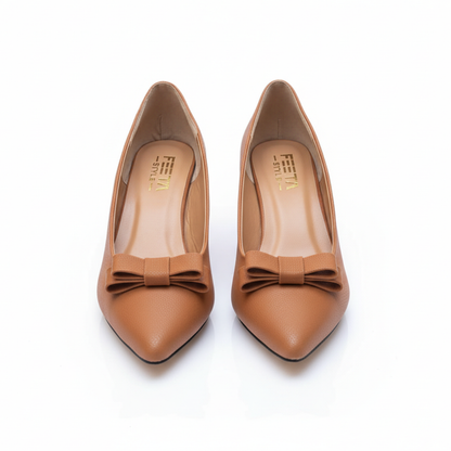 Caramel Tan Bow Court Shoes 648-7
