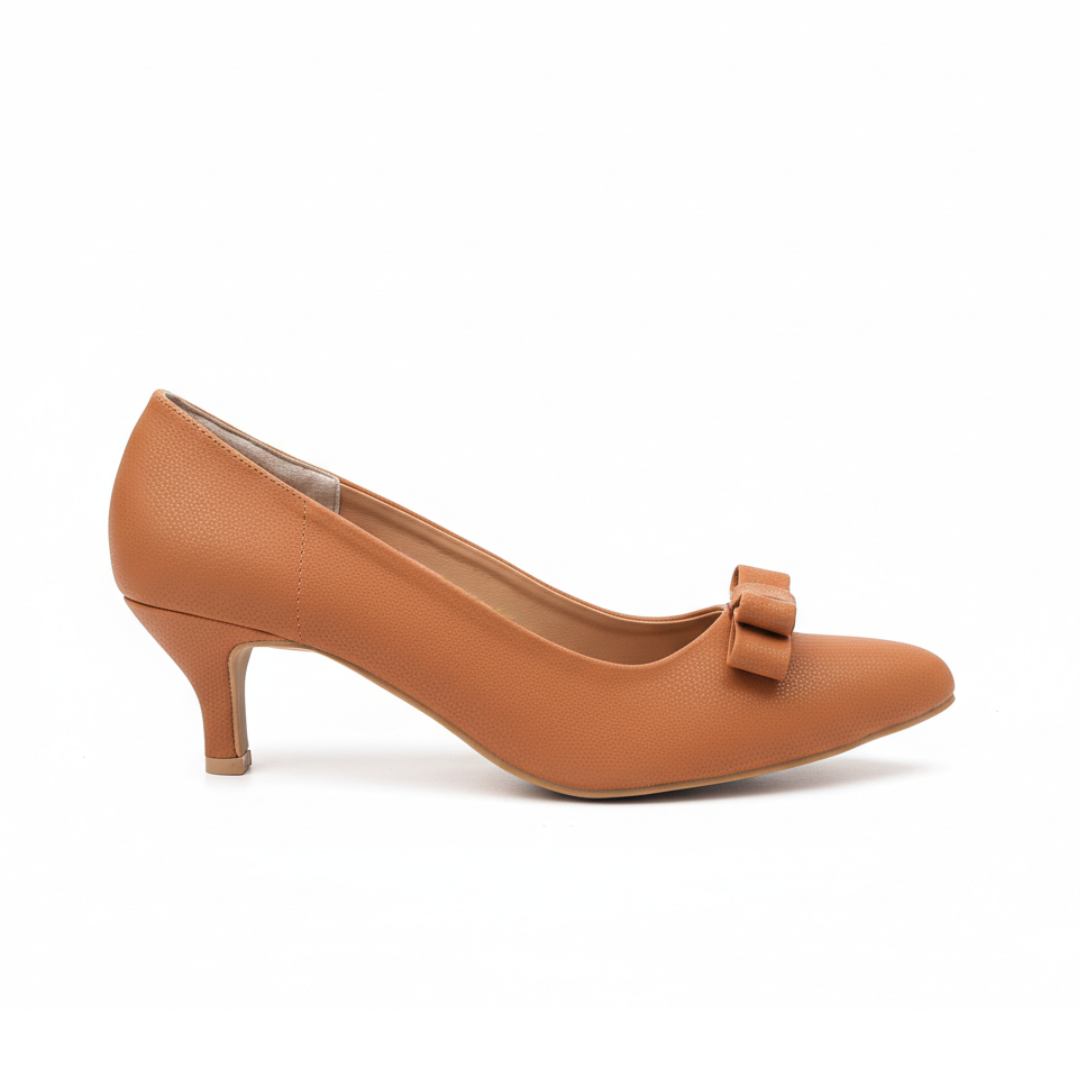 Caramel Tan Bow Court Shoes 648-7