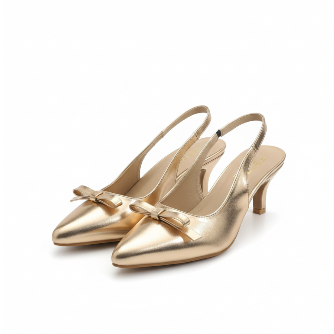 Aura Bow Slingback Heels – Peach Gold