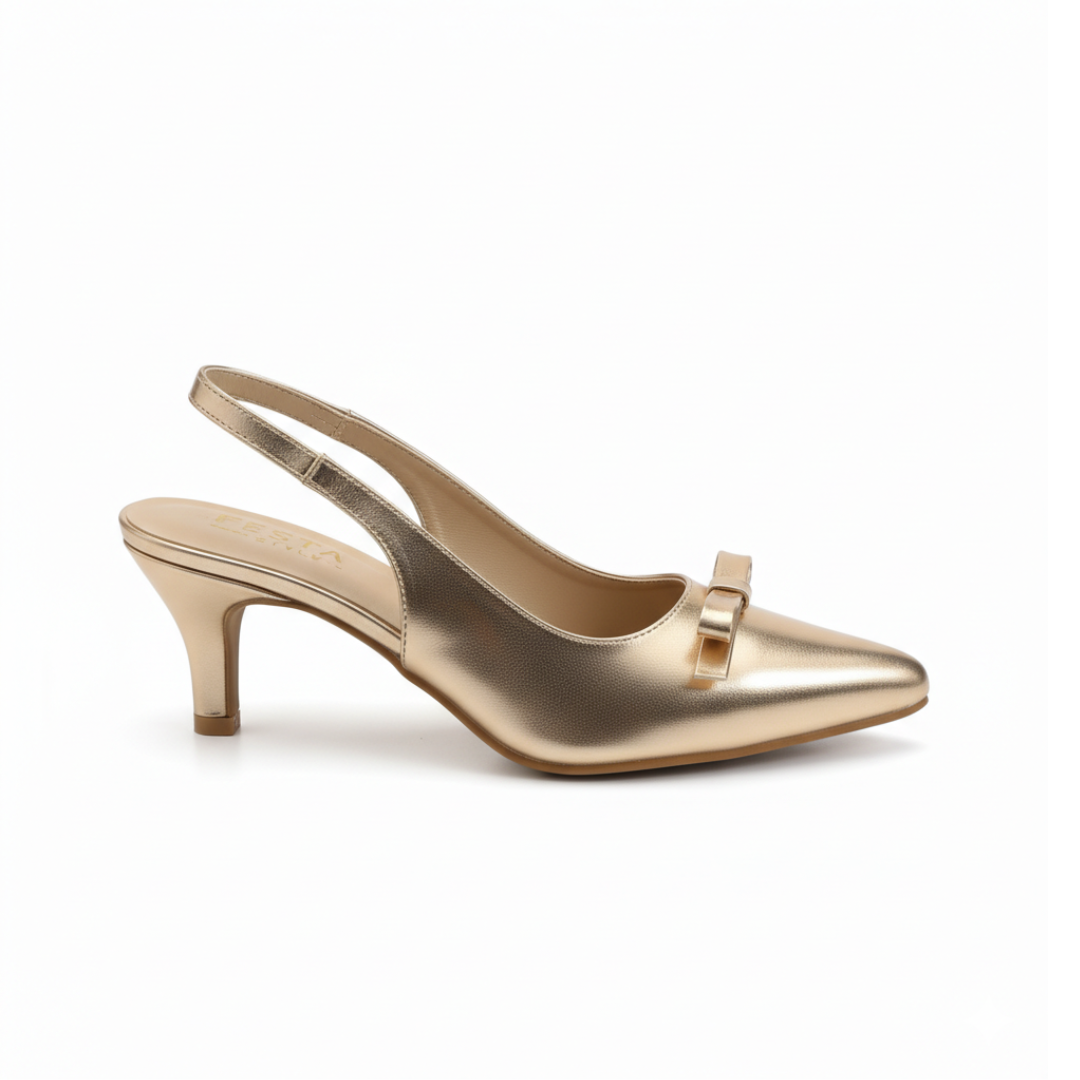 Aura Bow Slingback Heels – Peach Gold
