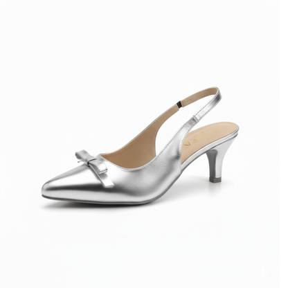 Aura Bow Slingback Heels – Silver