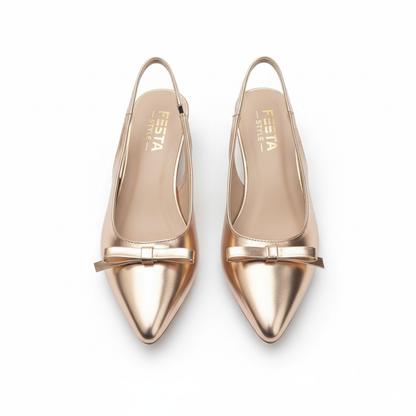 Aura Bow Slingback Heels – Peach Gold
