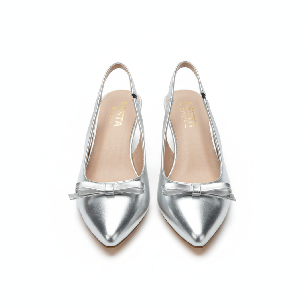 Aura Bow Slingback Heels – Silver