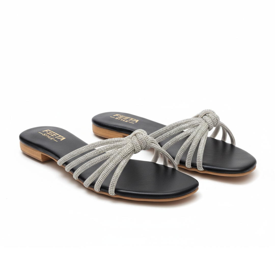 Eterna Spark Knot Slide Flats - Black 313-7