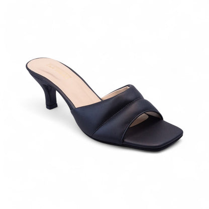 Black Open Kitten Heel Slippers 448-7