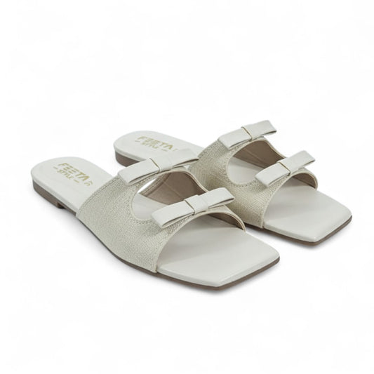 Off White Double Bow Flats Slipper 339-7