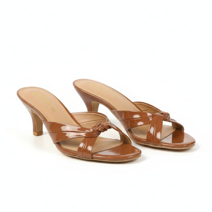 Caramel Gloss Knot Slip On Heels 406-7