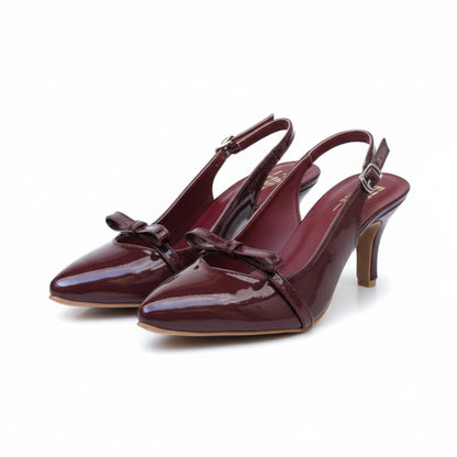 Cherry Red Bow Pointed Closed Toe Slingback Heel 832-7