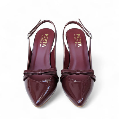 Cherry Red Bow Pointed Closed Toe Slingback Heel 832-7