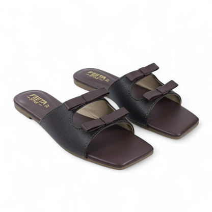 Brown Double Bow Flats Slipper 339-7