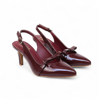 Cherry Red Bow Pointed Closed Toe Slingback Heel 832-7