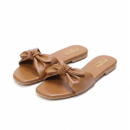 Mustard Grace Bow Flat Slippers 318-7
