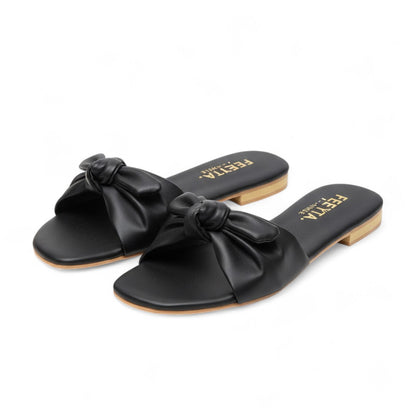 Black Grace Bow Flat Slippers 318-7