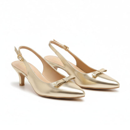 Golden Bow Pointed Closed Toe Slingbacks 839-7