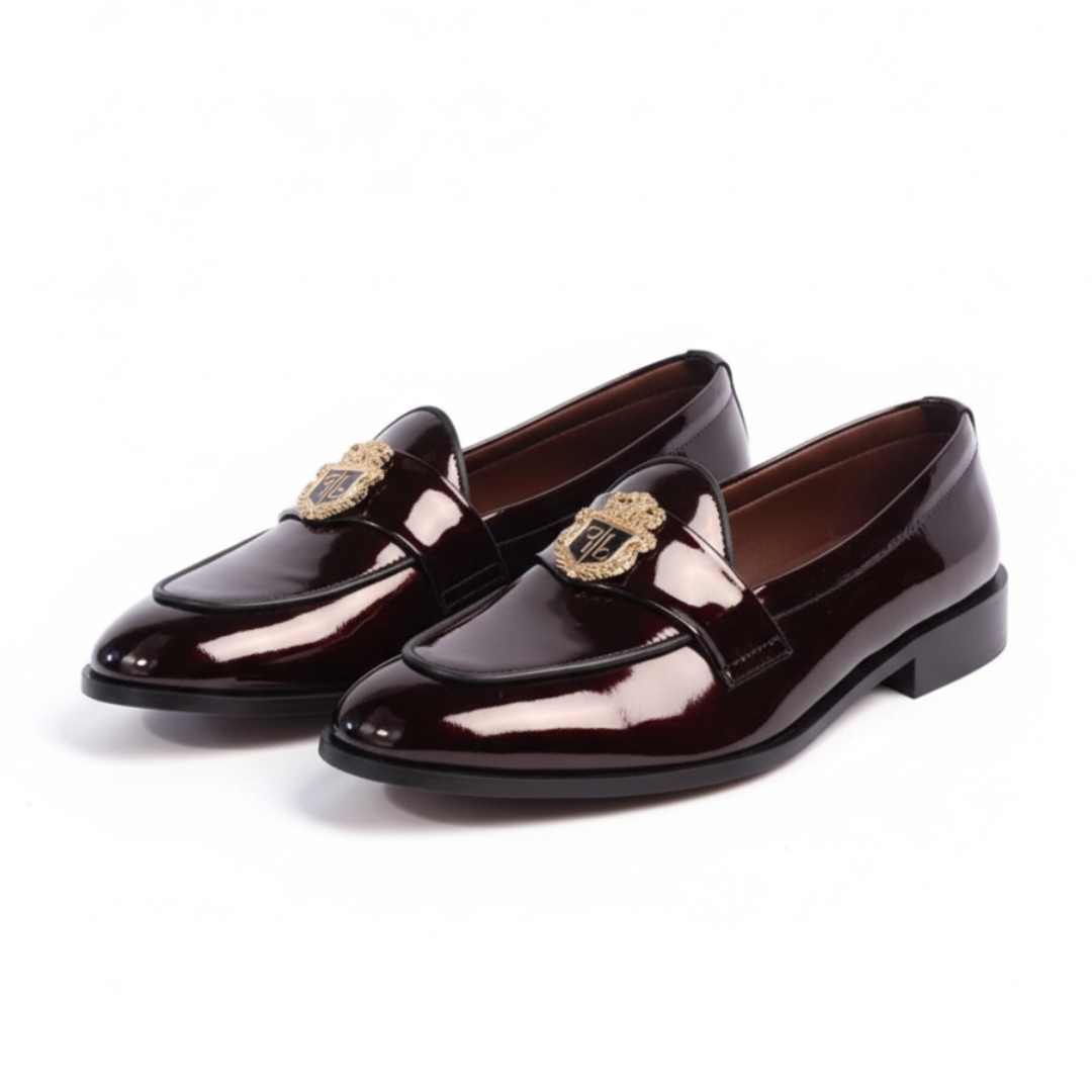 Men Glossy Slip On Loafers 2054-8 Maroon