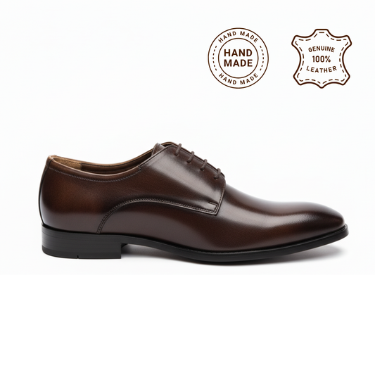 D-Brown Leather Derby Shoes -1021