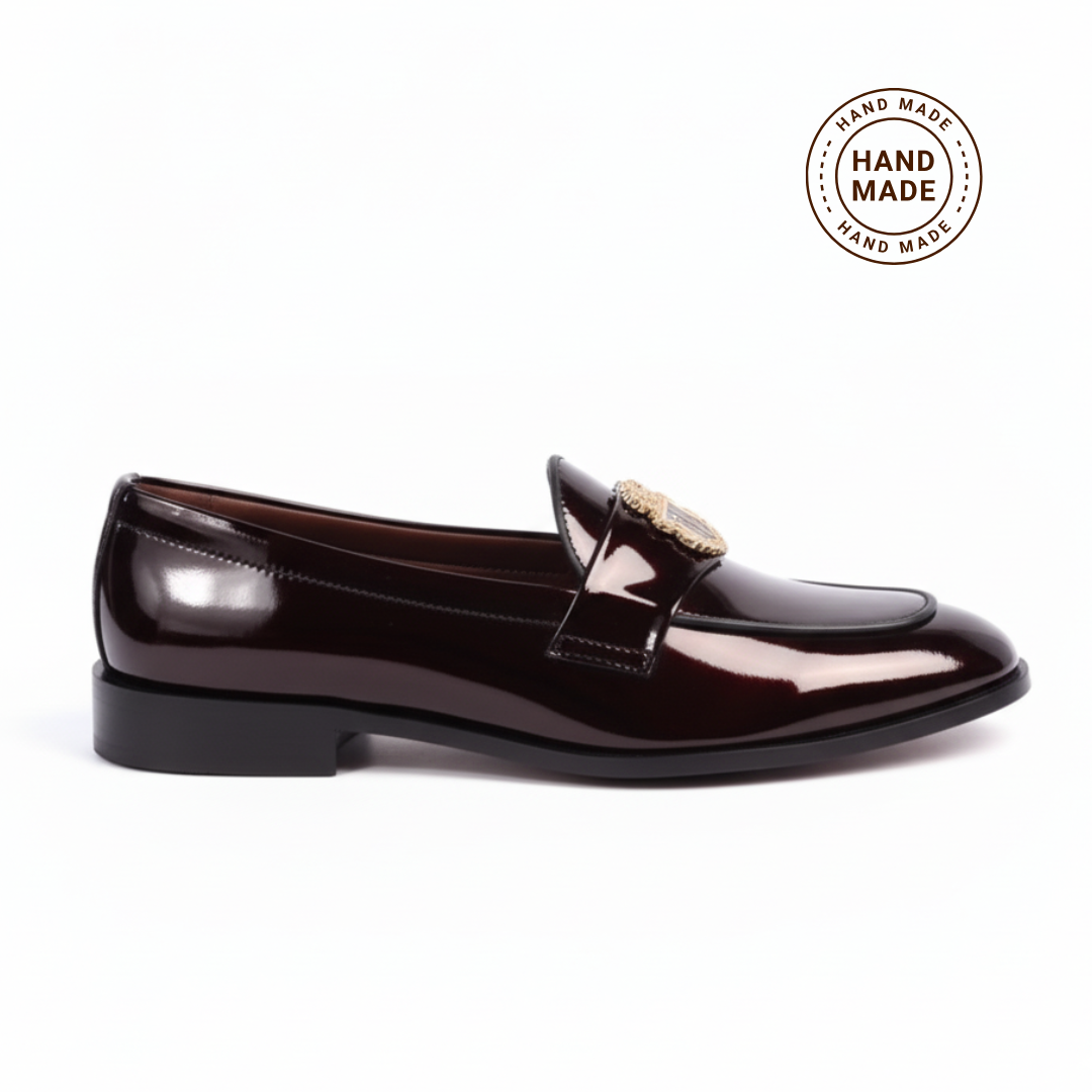 Men Glossy Slip On Loafers 2054-8 Maroon