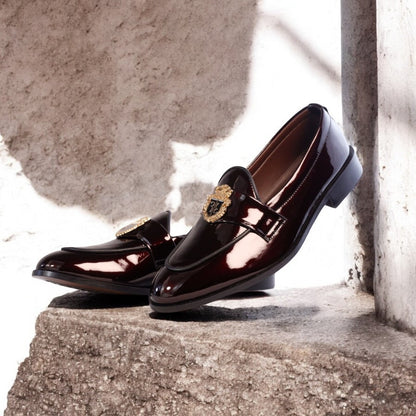 Men Glossy Slip On Loafers 2054-8 Maroon
