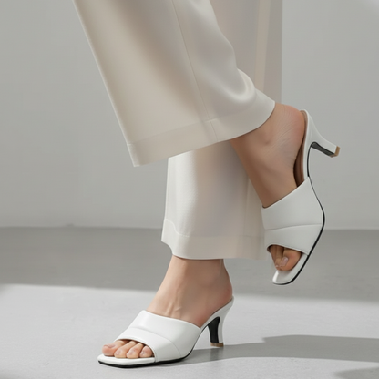 White Open Kitten Heel Slippers 448-7