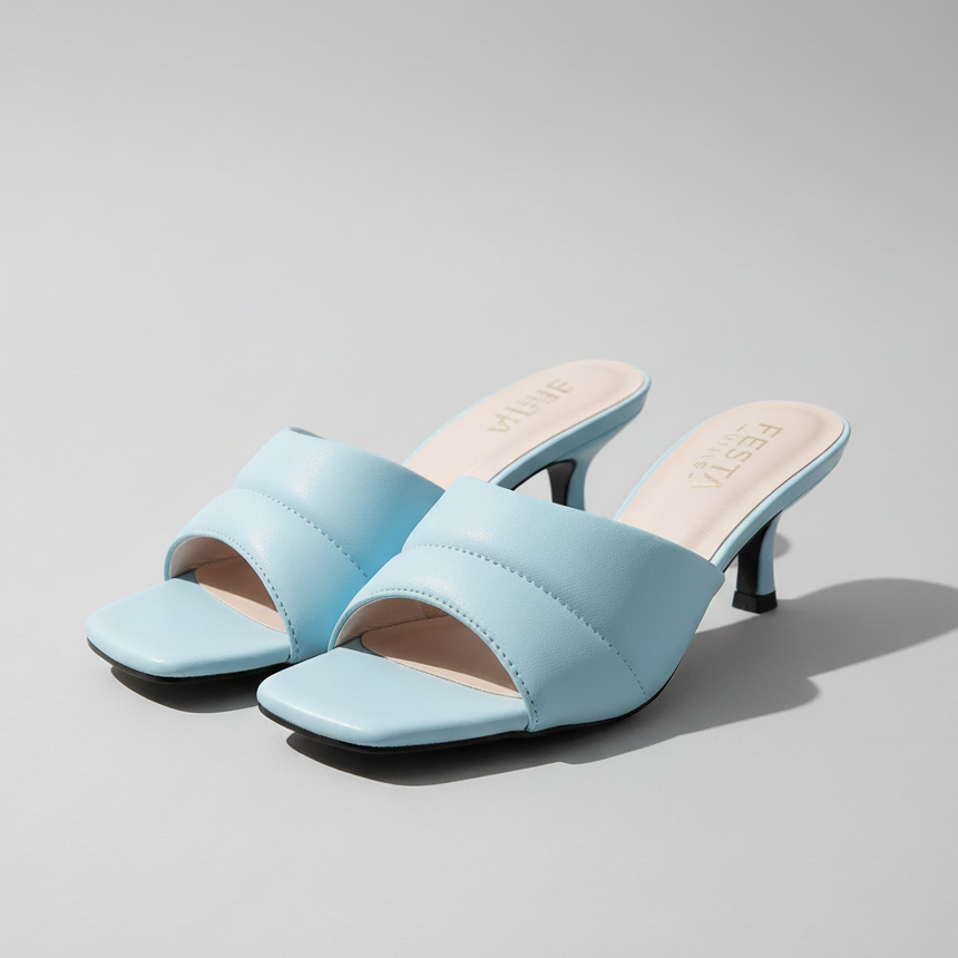 Navy Blue Open Kitten Heel Slippers 448-7