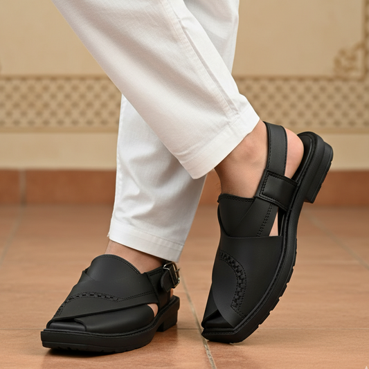 Men Black Peshawari Chappal 7025-8