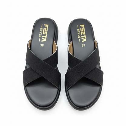 Black Comfy Casual Slippers 472-7