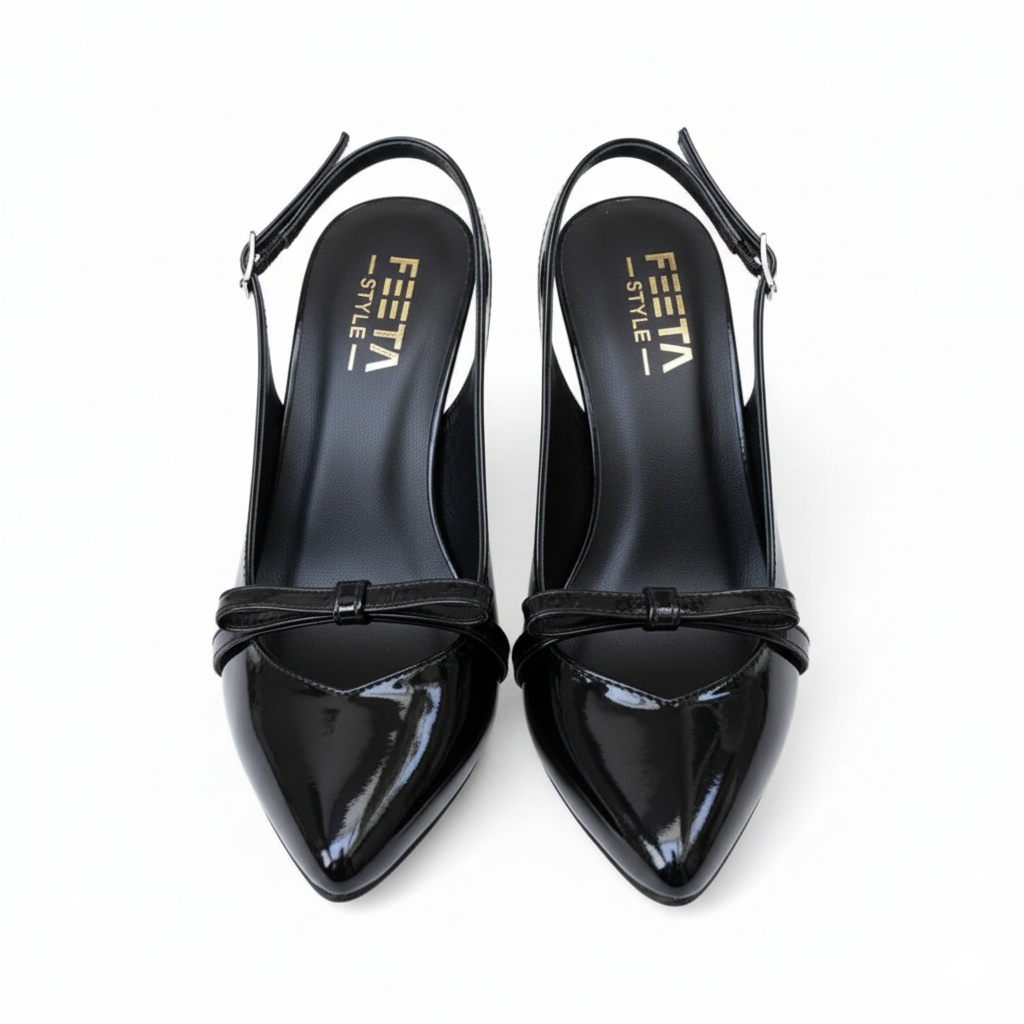 Black Bow Pointed Closed Toe Slingback Heel 832-7