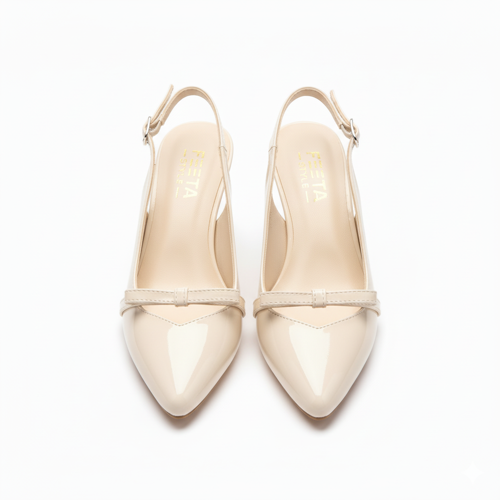 Cream White Bow Pointed Closed Toe Slingback Heel 832-7