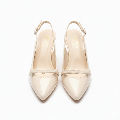 Cream White Bow Pointed Closed Toe Slingback Heel 832-7