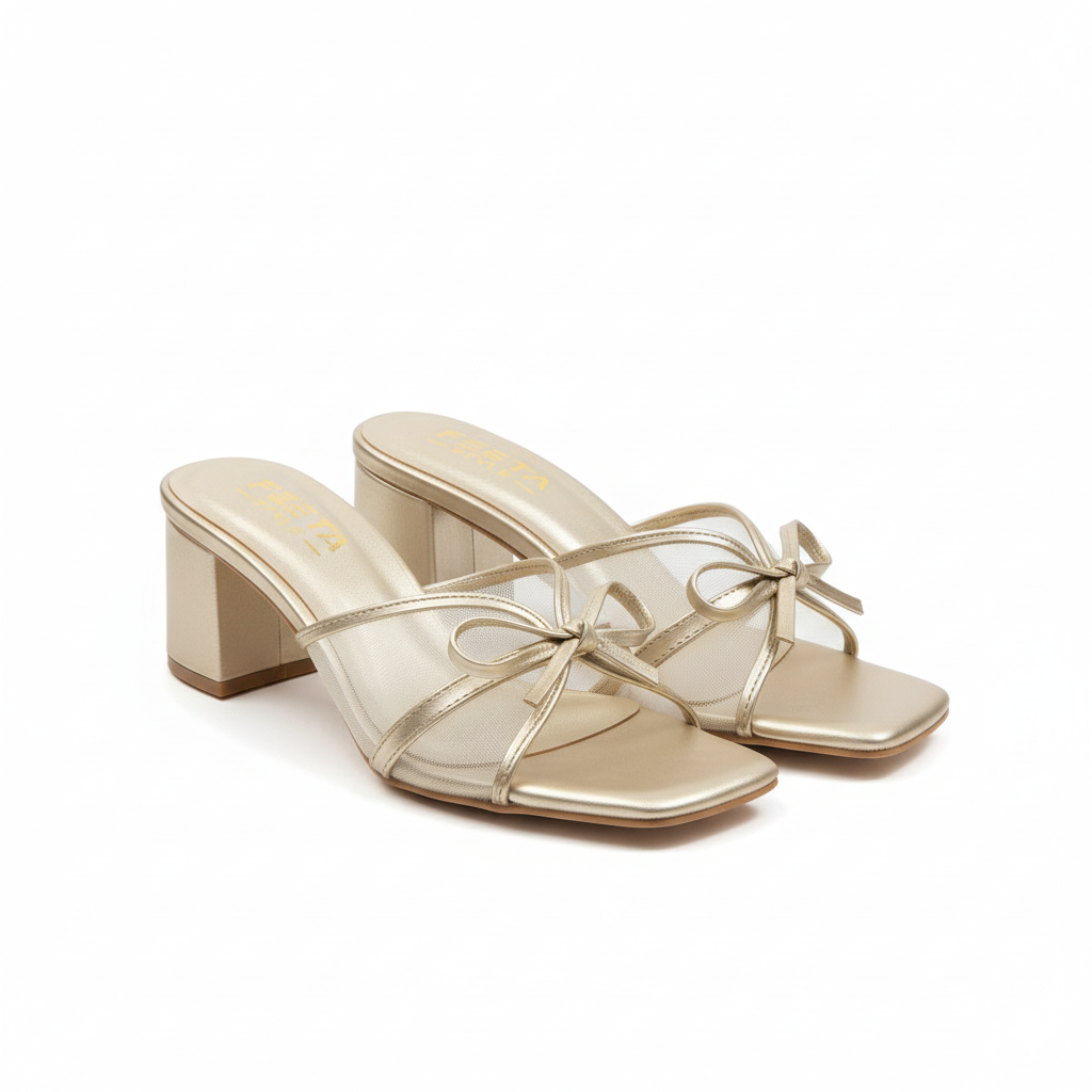 Whisper Bow Heels - Beige Gold – 423-7