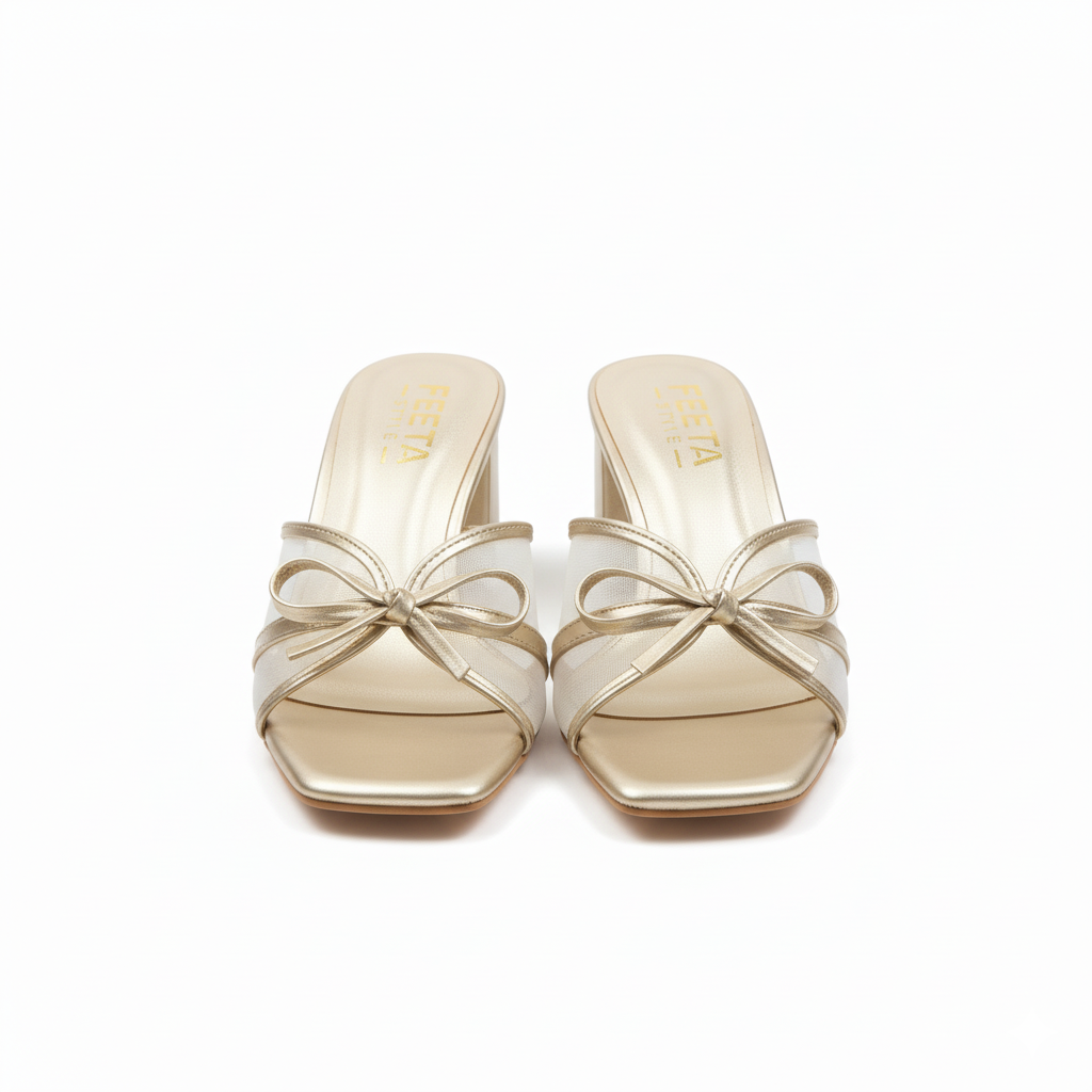 Whisper Bow Heels - Beige Gold – 423-7