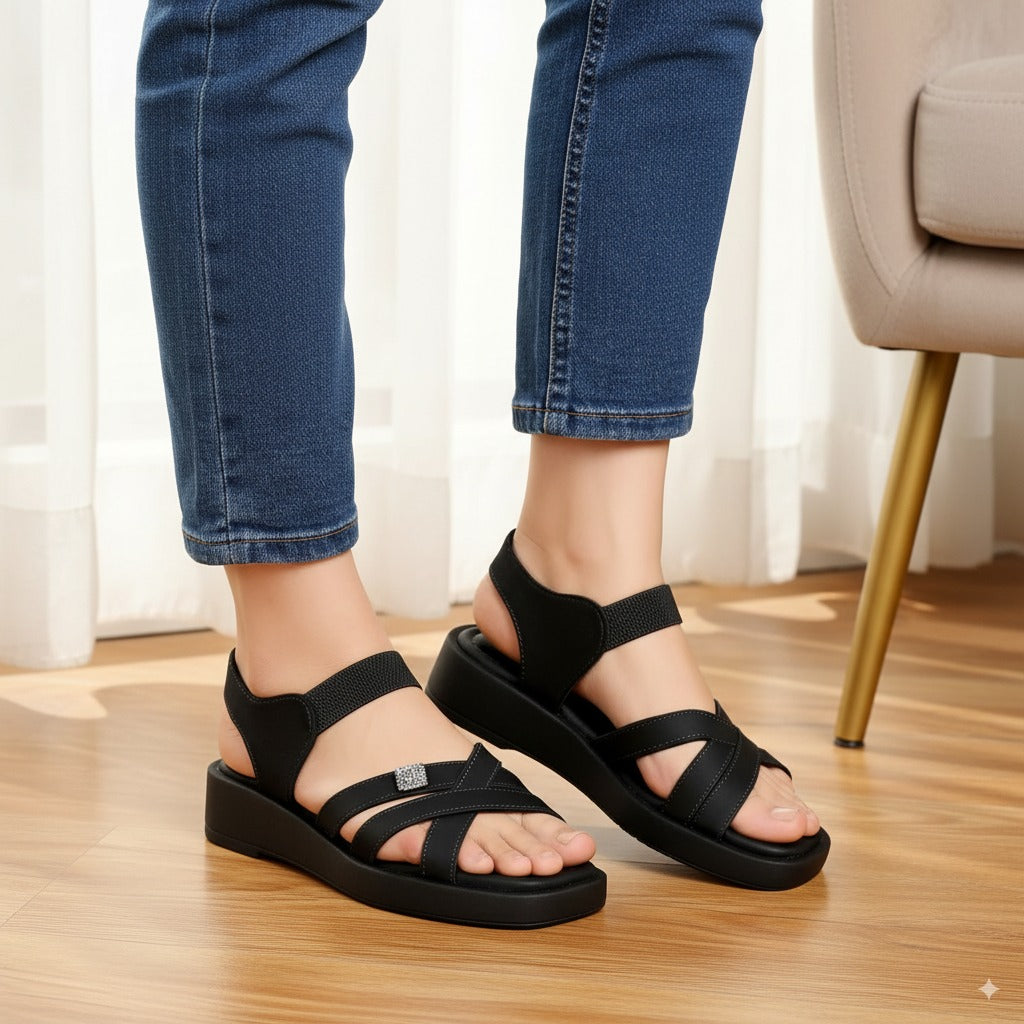 Black Cross Strap Sandals 953-7