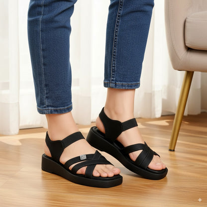 Black Cross Strap Sandals 953-7