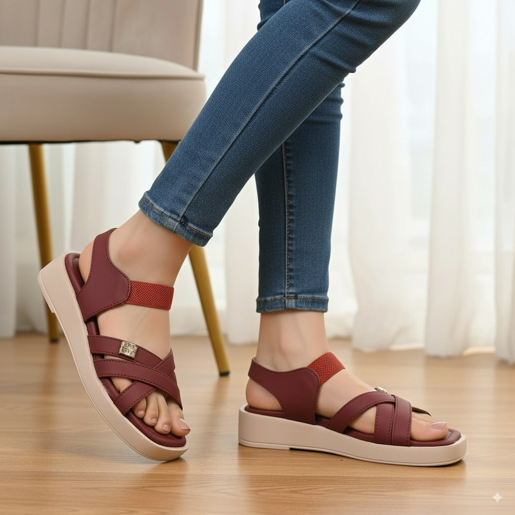Maroon Cross Strap Sandals 953-7