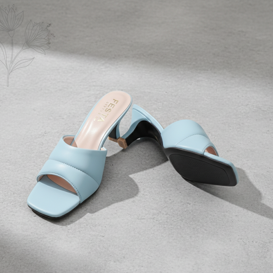 Navy Blue Open Kitten Heel Slippers 448-7