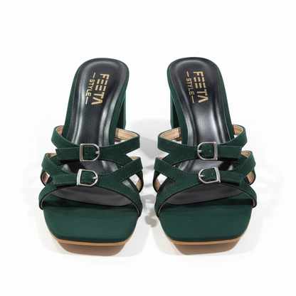 Emerald Buckle Heels - Green 420-7