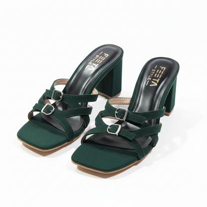 Emerald Buckle Heels - Green 420-7