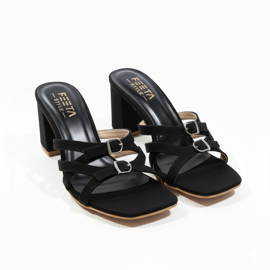 Emerald Buckle Heels - Black 420-7
