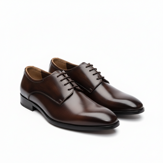 D-Brown Leather Derby Shoes -1021