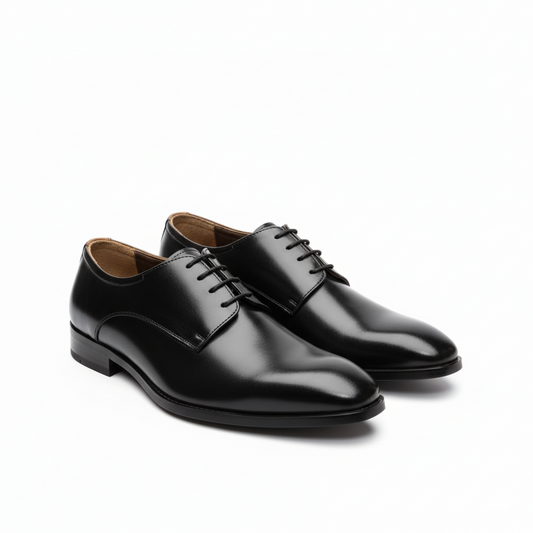 Black Leather Derby Shoes -1021