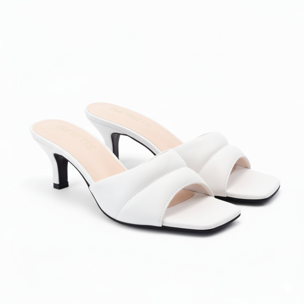 White Open Kitten Heel Slippers 448-7