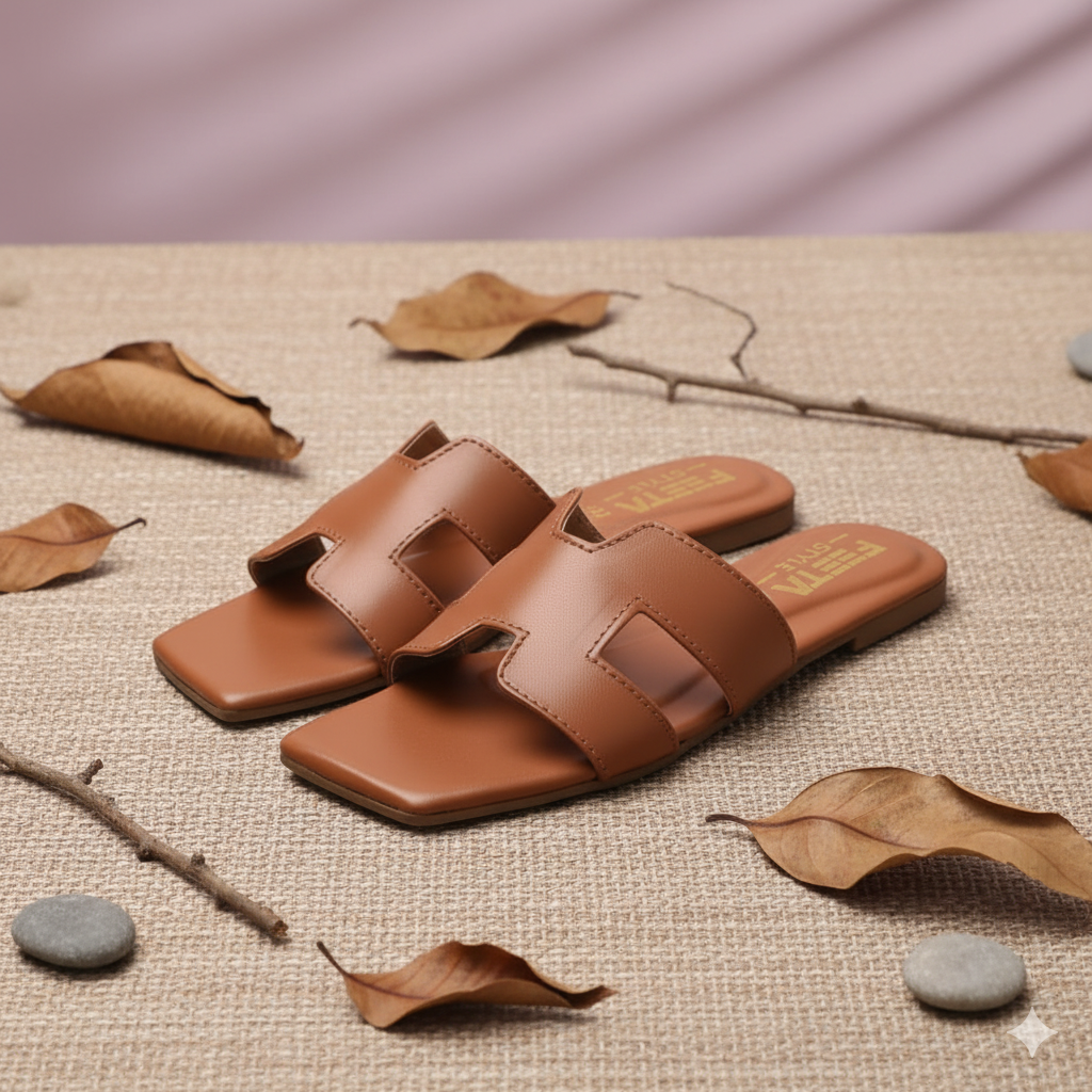 H Style Flat Slippers - Mustard 338-7