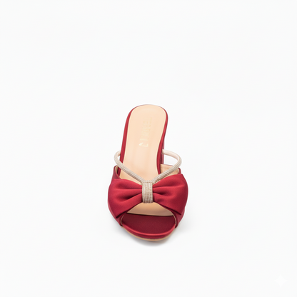Red Velvet Block Heel Slippers 454-7