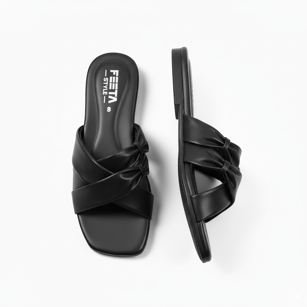 Black Double Twin Knotted Flats 316-7