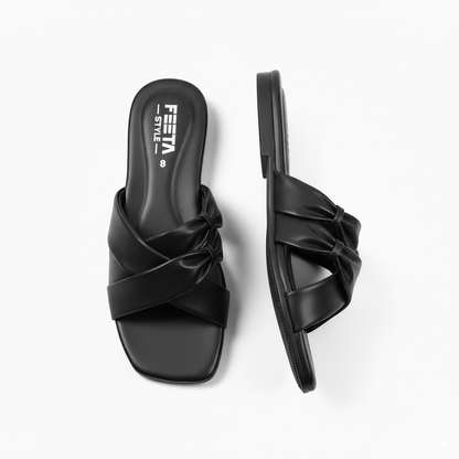 Black Double Twin Knotted Flats 316-7