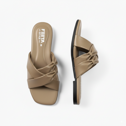 Beige Double Twin Knotted Flats 316-7