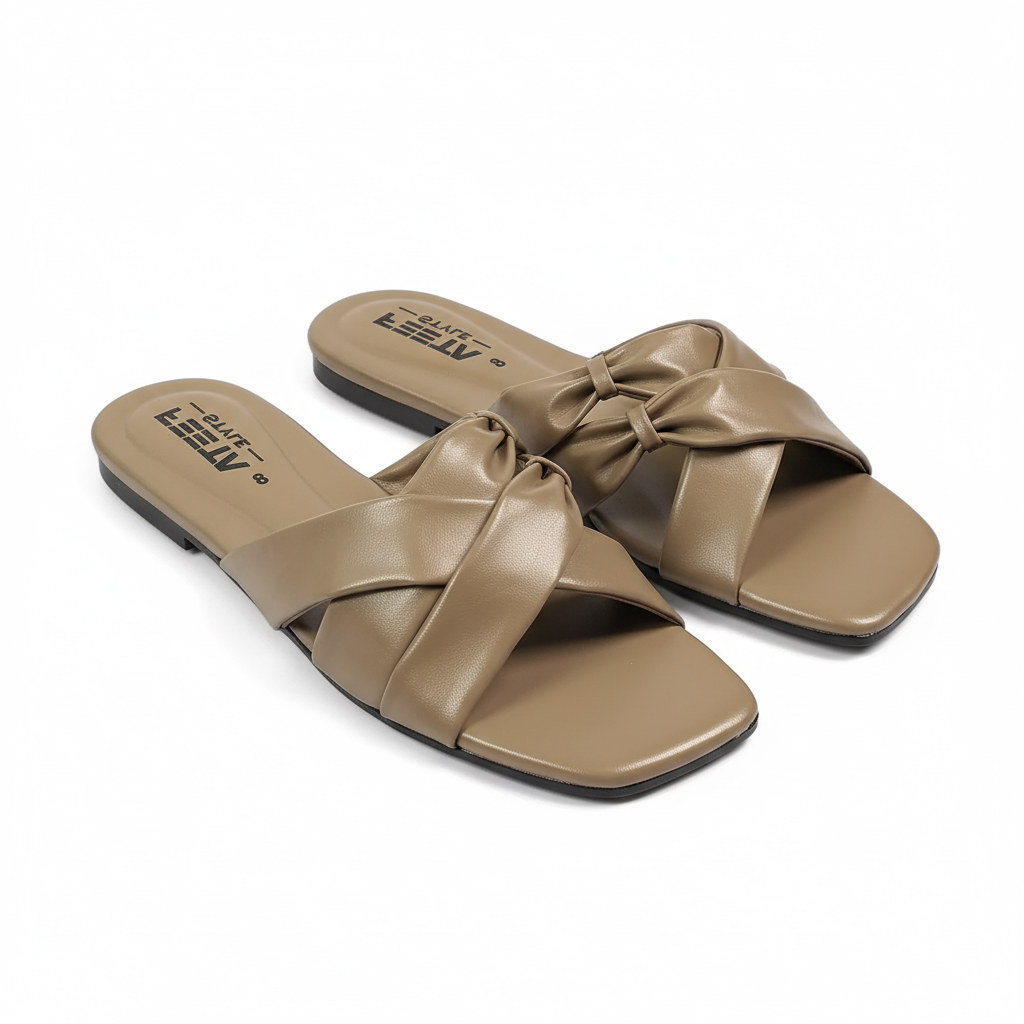 Beige Double Twin Knotted Flats 316-7