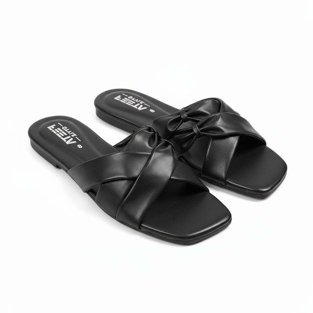 Black Double Twin Knotted Flats 316-7